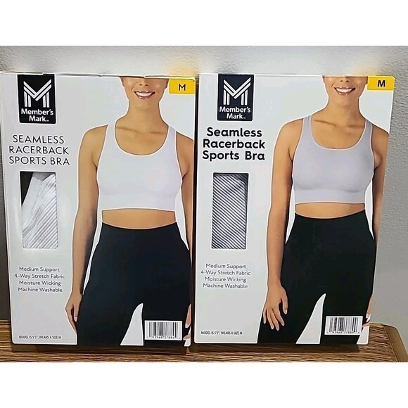 NIB Lot 2 Gray White Member's Mark Seamless Racerback Support Sports Bra Med - Picture 1 of 2